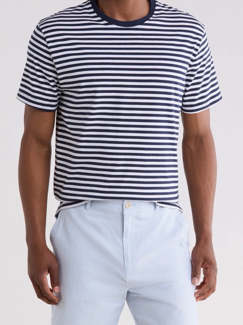 Men's Green and White Stripe Short Sleeve Crew Tee